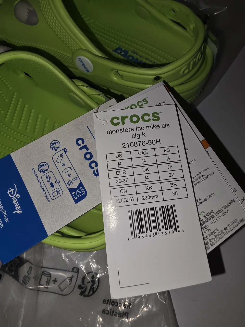 Crocs Monsters Inc Mike Wazowski Clogs Youth Big Kids Size J4 Disney Pixar NEW